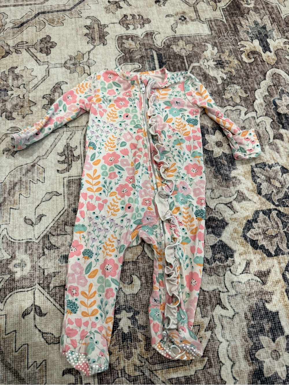 Caden Lane ruffle floral bamboo zippy 0-3 months